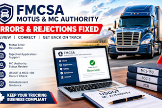 fix fmcsa motus errors, rejected filings, and inactive mc authority records