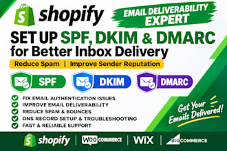 setup shopify spf dkim dmarc for inbox delivery, reduce spam and fix cart bugs