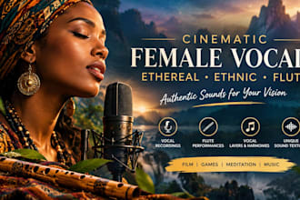 record cinematic female vocals, ethereal singing, ethnic chants, and flute