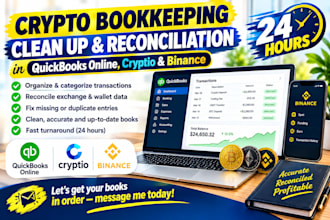 24hrs clean up crypto bookkeeping in qbo online, cryptio, and binance