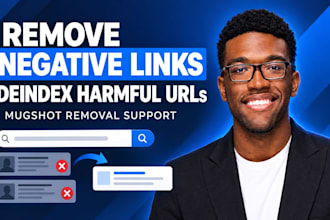 remove negative links, deindex harmful urls, and delete mugshots from google