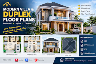 create modern villa duplex floor plans for residential architecture