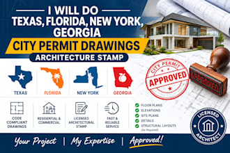 do texas, florida, new york, georgia city permit drawings architecture stamp