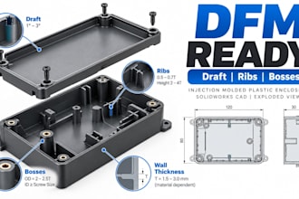 design injection mould plastic parts, snap fit enclosure, dfm in solidworks