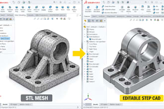 convert stl mesh to editable step cad, reverse engineer parts in solidworks