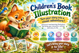 illustrate your whimsical woodland childrens book illustration in watercolor