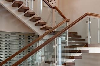 design steel, glass, wood staircase railing and 2d drawings