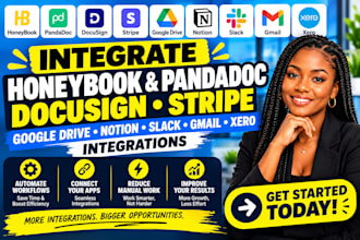 integrate honeybook pandadoc docusign stripe googledrive notion slack gmail xero
