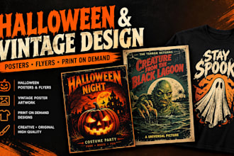 design halloween posters, flyers, vintage posters and print on demand