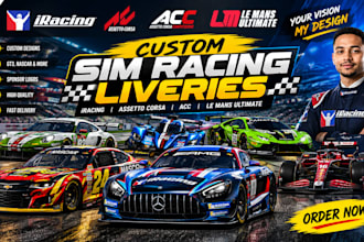 design custom iracing livery, assetto corsa, sim racing car skins and nascar