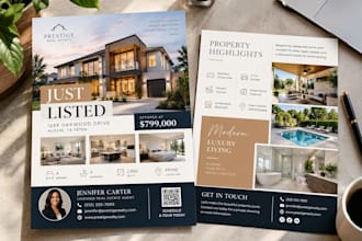 design real estate open house, just listed and property flyers in 24 hours