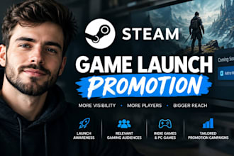 promote your steam game launch, indie game marketing and steam game visibility