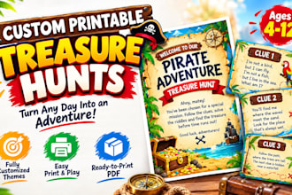 write and design a printable scavenger hunt or treasure hunt game for kids