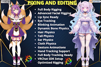 rig 3d vtuber model, furry vrchat avatar and vrm character