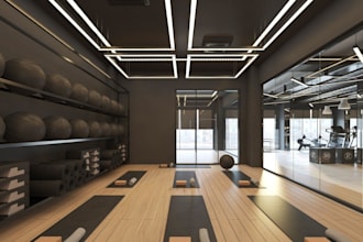 design gym interior, fitness center, floor plan and 3d rendering