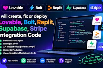 create , fix or deploy lovable, bolt, replit, supabase, stripe integration code
