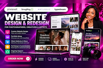 design pixieset, smugmug, artlogic or typedream portfolio website