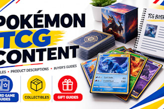 write pokémon tcg product descriptions and holiday buyers guides for your store