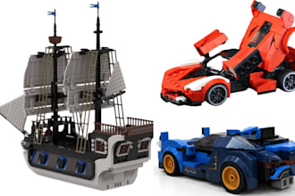 design 3d lego model, set, toys, car, ship with manual instructions