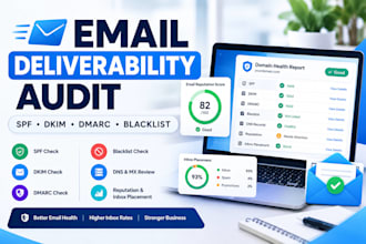 audit email deliverability, spam score, blacklist and authentication