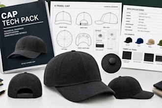 create a factory ready cap tech pack with technical drawings
