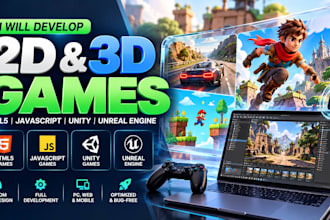 develop 2d 3d games, html5 javascript game, unity game development, unreal engin