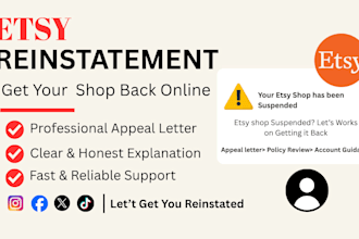 help with etsy suspension appeals, reinstatement letters and shop recovery