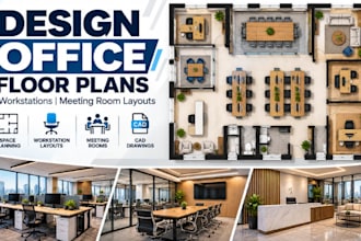 design office floor plans, workstations, meeting room layouts