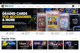 design graded card shopify store tcg accessories website tcg marketing website