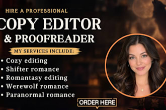 copy edit and proofread werewolf romance, cozy, paranormal, and fantasy novel