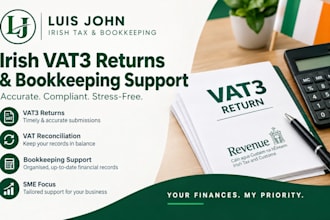 prepare irish vat3 returns, vat reconciliation and bookkeeping support for smes