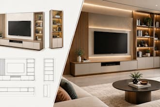 design TV stand and bookcase units for your living room