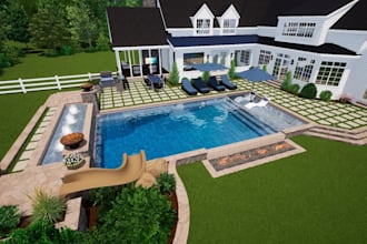 do 3d landscape design, backyard design, garden design and landscape rendering