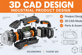 create 3d cad design, industrial product design, 3d cad models in solidworks