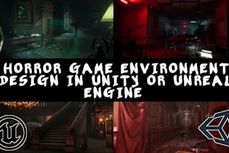 do horror game environment, haunted building, horror themed map with lighting