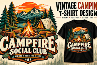 design vintage camping t shirt design for hiking and outdoor brands