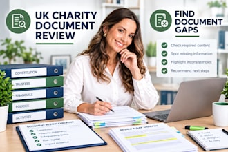 review UK charity registration documents and identify application gaps