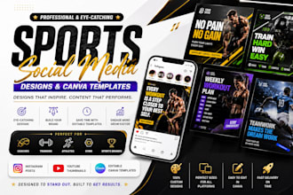 create sport instagram, youtube canva template social media design for coaches