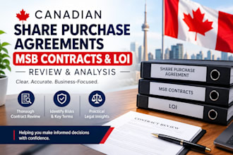 review canadian share purchase agreements, msb contracts and loi