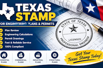 review plans and provide texas stamp for permits