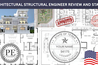 architect  structural engineering review, permit drawings, stamp ca fl tx nc ga
