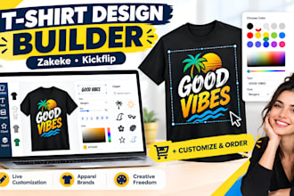 setup zakeke kickflip pod t shirt design builder  for apparel brands