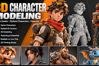 create custom 3d character models for games and animation, 3d printing
