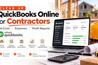 clean up quickbooks online for contractors,job costs,expenses and profit report