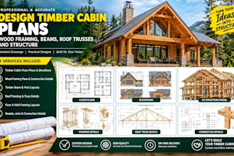 design timber cabin plans, wood framing, beams, roof trusses and structure