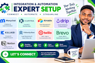 integrate manychat kartra airtable drip kajabi followup boss twilio brevo notion