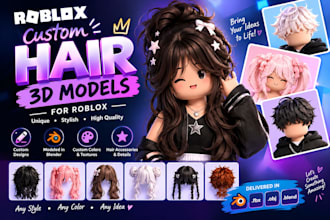 create custom roblox hair, 3d hair models, and roblox ugc hairstyles