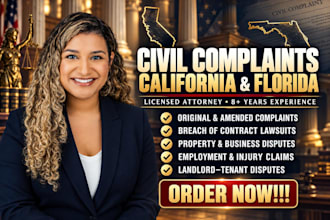 draft a civil complaint or lawsuit for california and florida courts