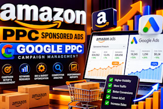 setup amazon ppc sponsored ads, manage amazon fba google ppc ads campaign