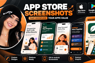 design high converting app store screenshorts with feature graphic for startups